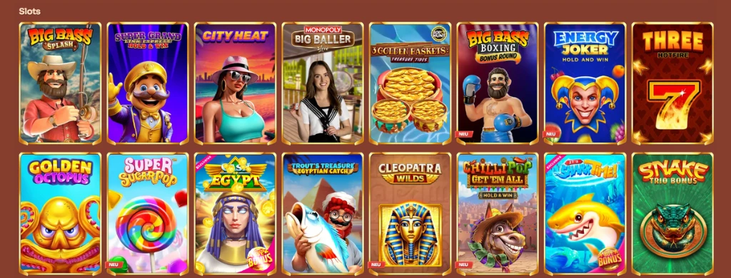 Verschiedene Slot-Spiele zum Ausprobieren.