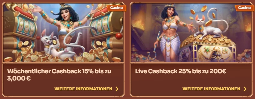 Banner für die Live Casino Cashback- und wöchentliche VIP Cashback-Angebote