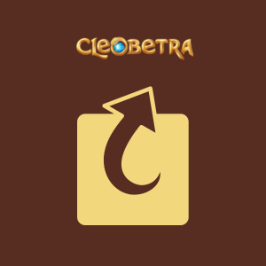 Cleobetra Logo über einem goldenen Teilen-Symbol (Quadrat mit Pfeil nach oben).